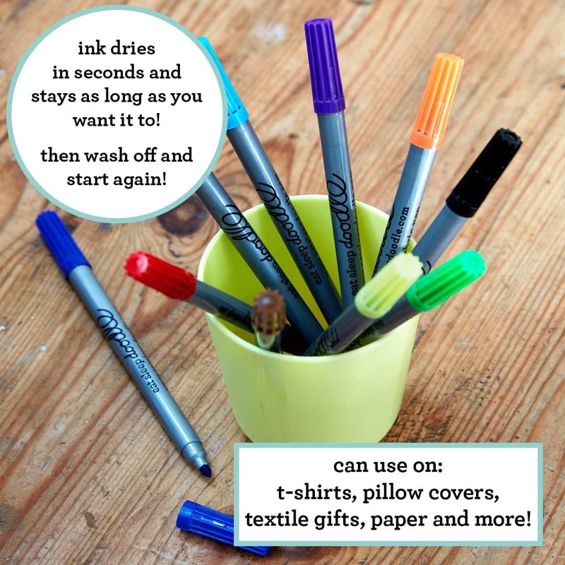 eatsleepdoodle Original Doodle Washable Markers (Classic Colors: Pack of 10) Double-Ended Felt Tip Wash-Out Fabric Markers - Image 5
